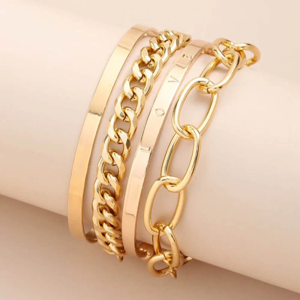 4PCS Set Punk Cub Chain Bracelets Bangles 2022 Fashion Jewelry Punk Chain Bracelets Set for Women Charm Jewelry Gifts