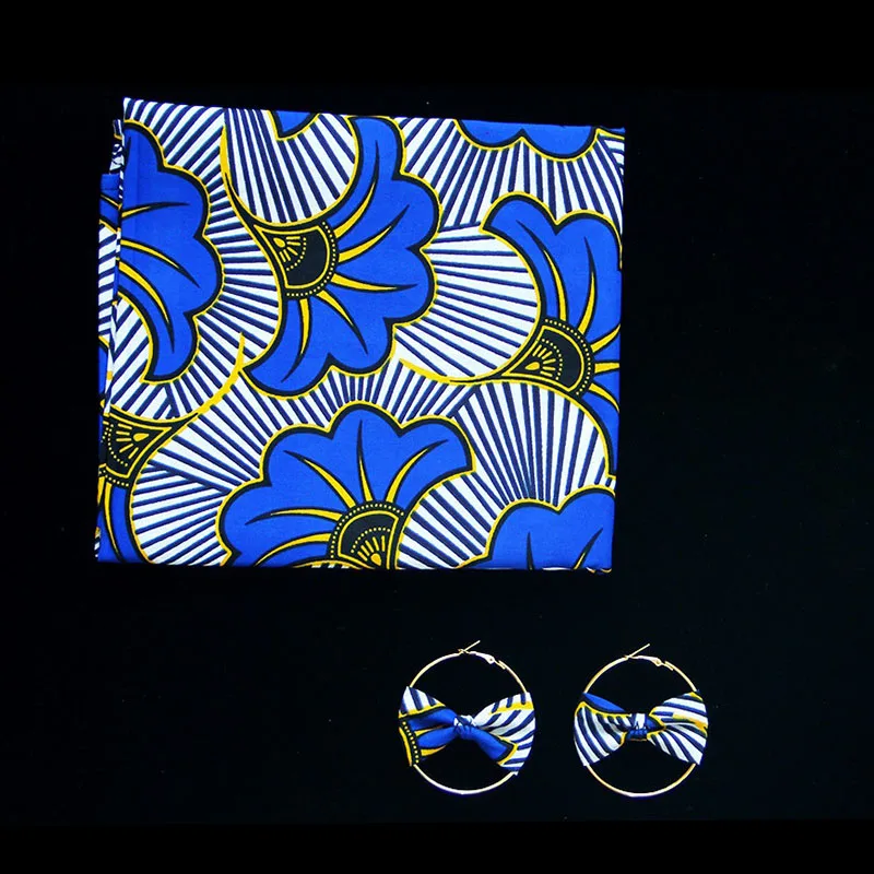 African Print Women Head Bandana Cotton With Matching earring Balaclava Headscarf Bandana Mujer Headband Set Hair Accessories
