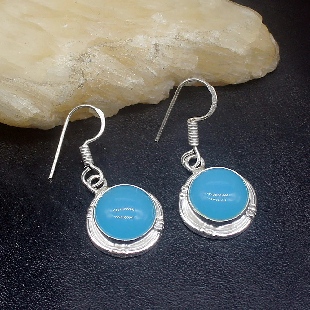 Gemstonefactory Big Promotion Single Unique 925 Silver Trendy Blue Agate Hot Women Ladies Gifts Dangle Drop Earrings 20212497