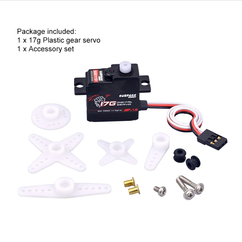 SURPASS Hobby 17g Micro Mini Servo S0017M Getriebe 1,8 kg Drehmoment Digital Servo für 1/16 1/18 RC Auto Hubschrauber Flugzeug und Boot