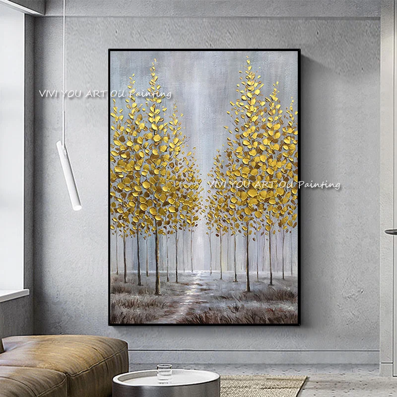 Handmade Gold Tree Oil Painting on Canvas Large Palette Paintings Posters For Living Room Modern Abstract Wall Art Decoration