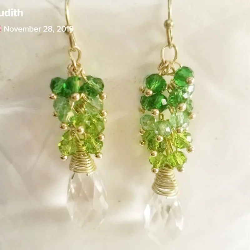 Korean Fashion  Chalcedony Seed Pearl Dangle Earrings with Pearl Clusters