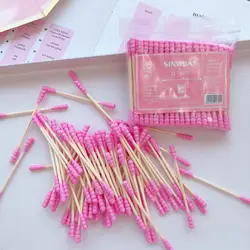 100 sztuk/paczka Pink Double Head wacik w sztyfcie kobieta Makeup RemoverCotton Buds Tip do czyszczenia uszu medycznych