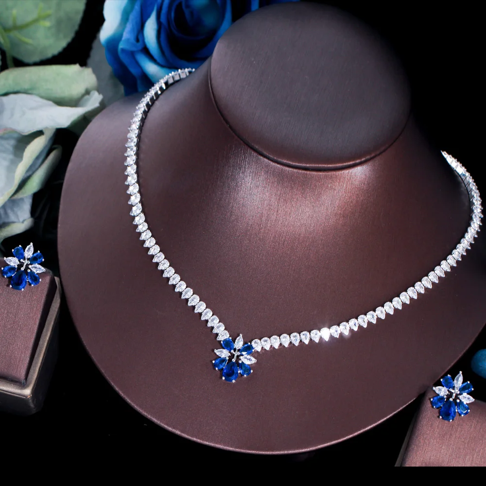 CWWZircons Glänzendes Gelbes CZ Damen Party Verlobungs- und Hochzeitsschmuckset mit Blumen-Halskette und Ohrringen, Brautjungfern-Geschenk, Großhandel T0792 – Detail 6