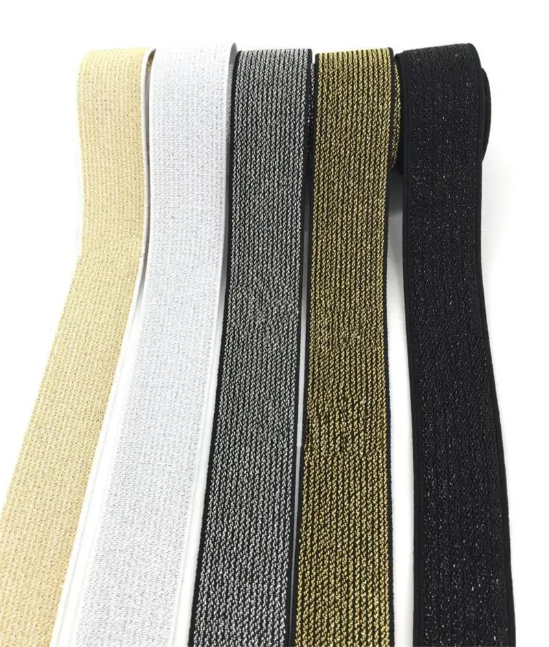 Glitter Gold Silver Elastic Bands 10/15/25/40mm High Quality Nylon Waist Band for Garment Trousers DIY Sewing Accessories 1M