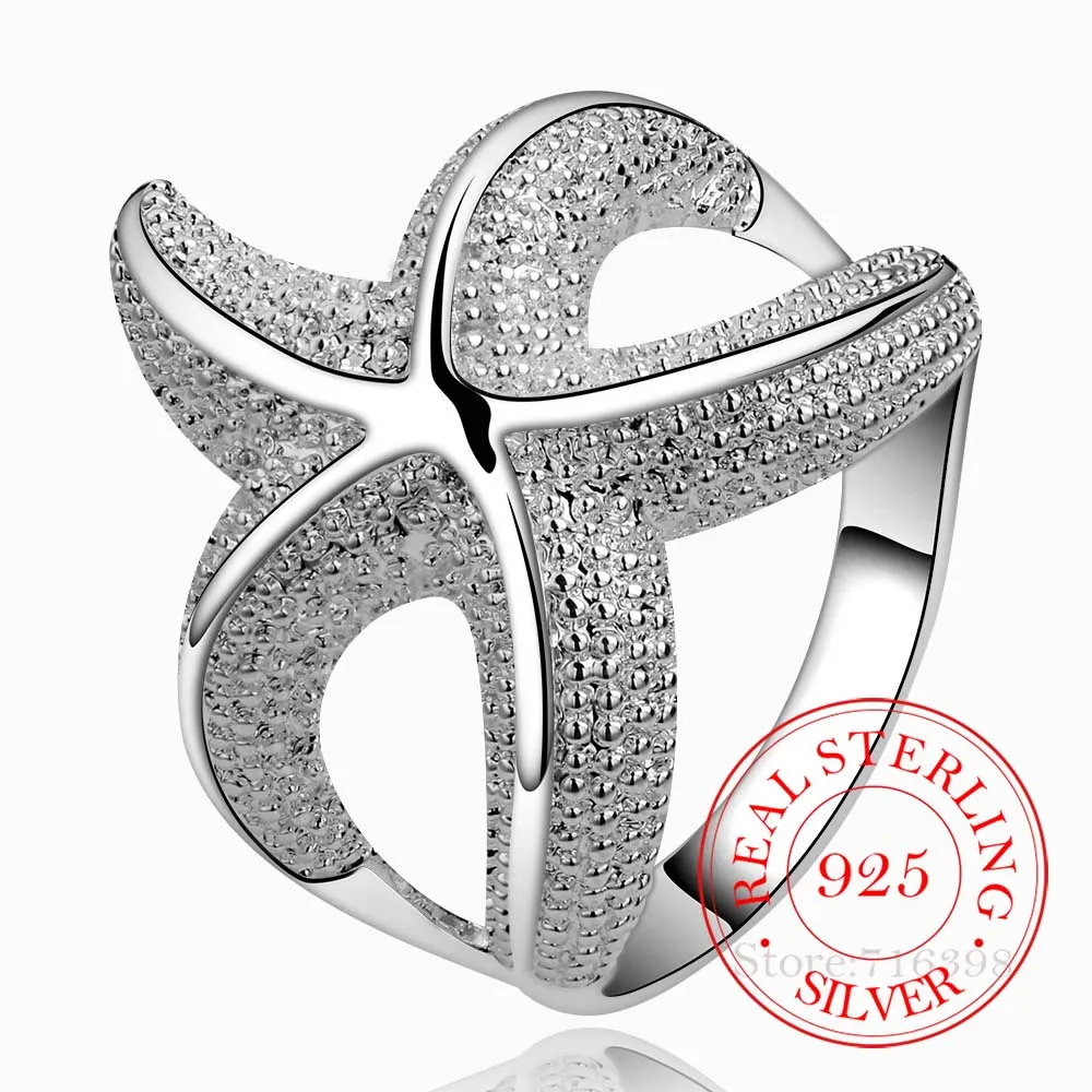 

High-quality 925 Sterling Silver Rings for Women Men Female Cute Starfish Crystal Infinity Ring Bague Argent 925 Anillos Mujer