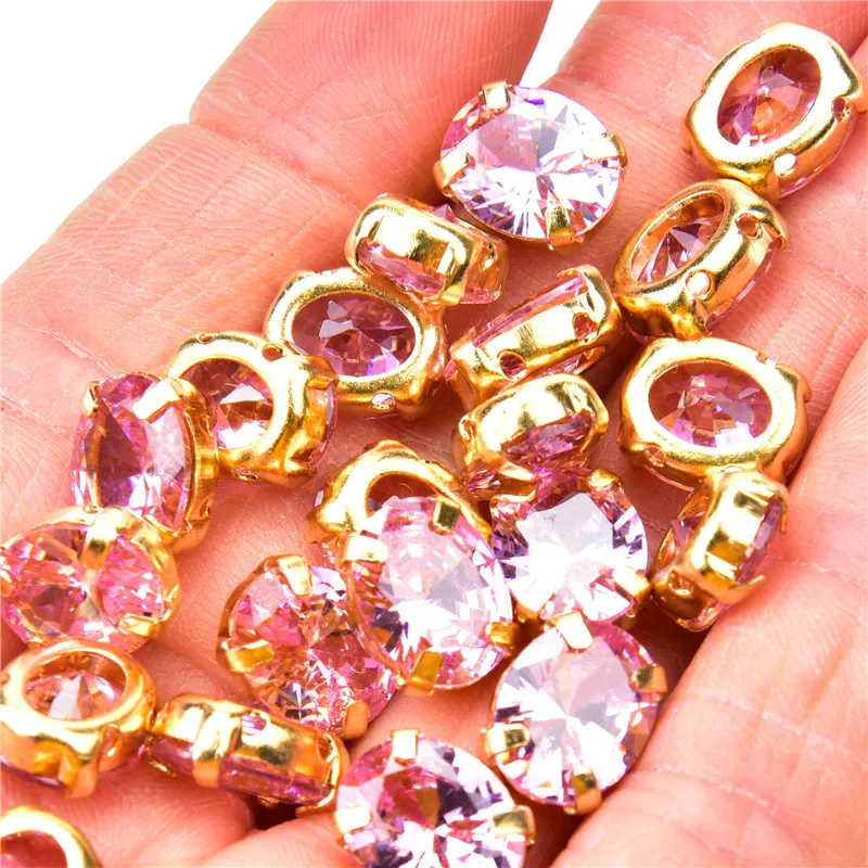 High Quality 5A Zircon Crystal Diamond Colorful 6X8Mm/8X10Mm Classical Oval Gold Claw Sew On Pointed Back Rhinestones Diy Dress