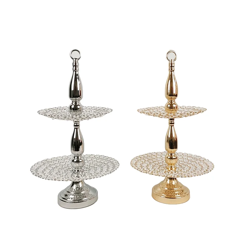 

2 tiers cupcake stand gold color silver crystal cake tools