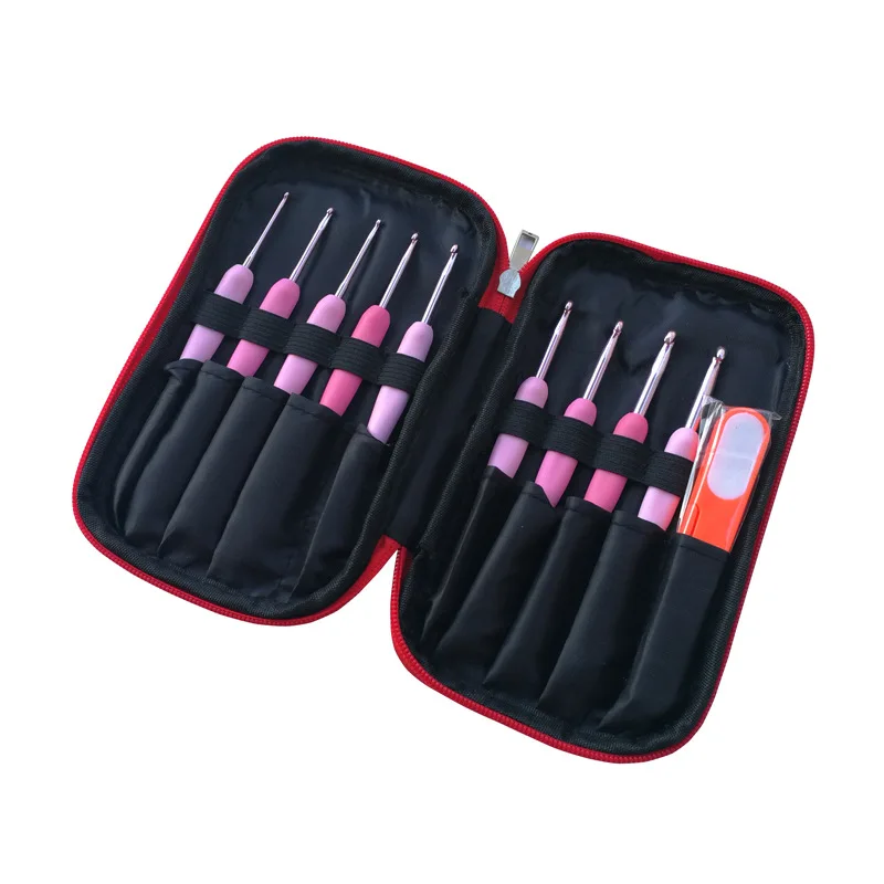 Set di uncinetti in alluminio TPR rosa sfumato 2.0mm-6.0mm Set di ferri da maglia per filati per maglieria uncinetti in una borsa