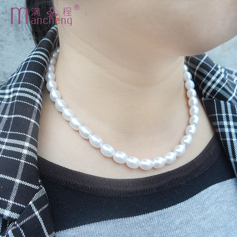 Simple White Oval Imitation pearl beads Choker necklaces women girl Chain stand Pearl necklace choker for birthday gift