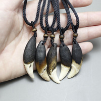 Natural Wolf Fang Pendant,Men's necklace Indian Jewelry,4PCS/ Wholesale Lot Dark Black Tribal Design Tooth Necklace
