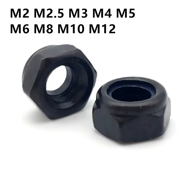 

500PCS M2 M2.5 M3 M4 M5 M6 M8 M10 M12 DIN985 GB889.2 Black 304 stainless steel Nylon Self-locking Hex Nuts Locknut Slip Lock Nut