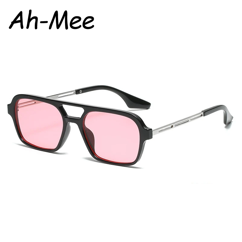 Fashion Square Double Beam Sunglasses Women Men Brand Punk Small Sun Glasses Female Retro Metal Eyeglasses UV400