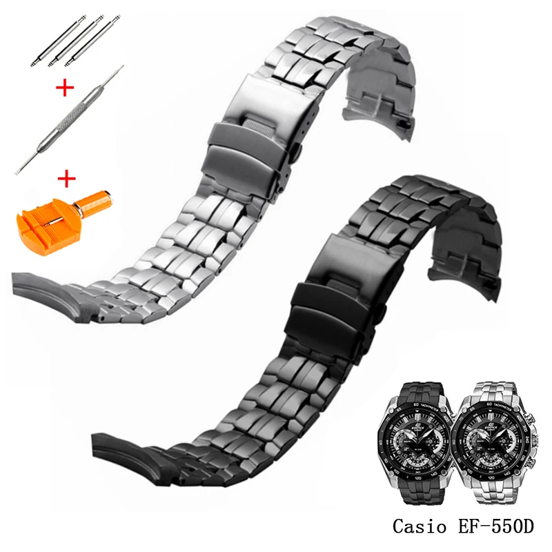 Accesorios de reloj para Casio EF-550D arc interface, hebilla plegable de 22MM, correa de acero inoxidable de alta gama para hombres y mujeres de negocios