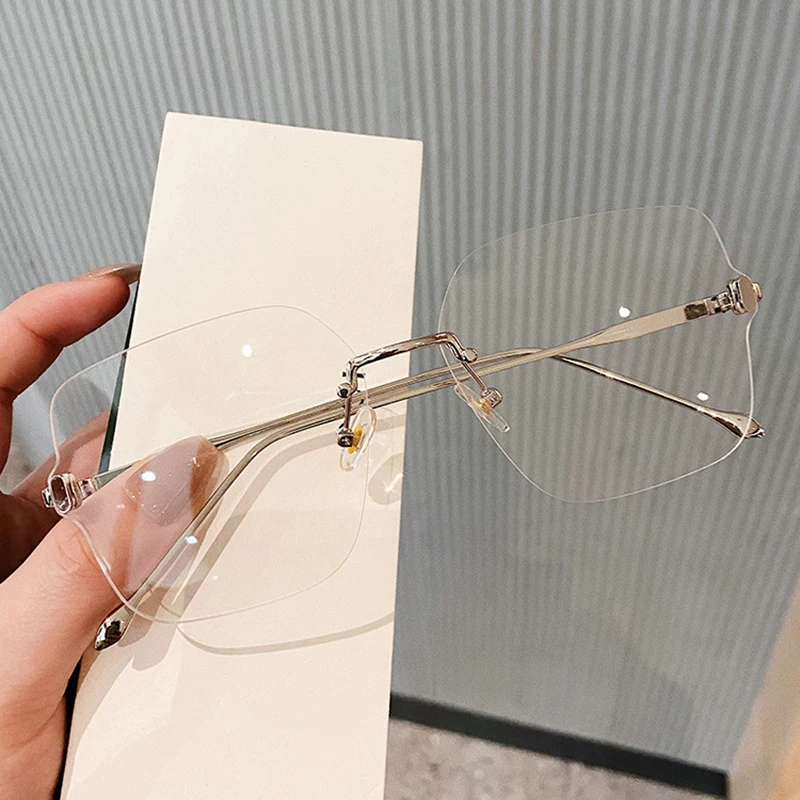 2021 Rimless Anti Blue Glasses Frame Women Square Simplicity Eyeglasses Transparent Eye Glasses