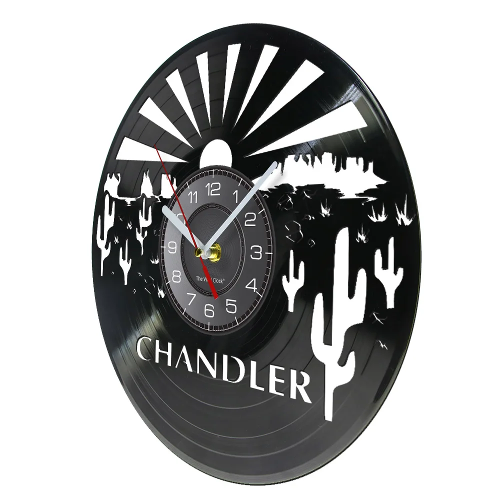 Chandler Skyline Vinyl Record Wall Clock State of Arizona Home Decor Saguaro Cactus And Agave Desert Plants Retro Wall Clock