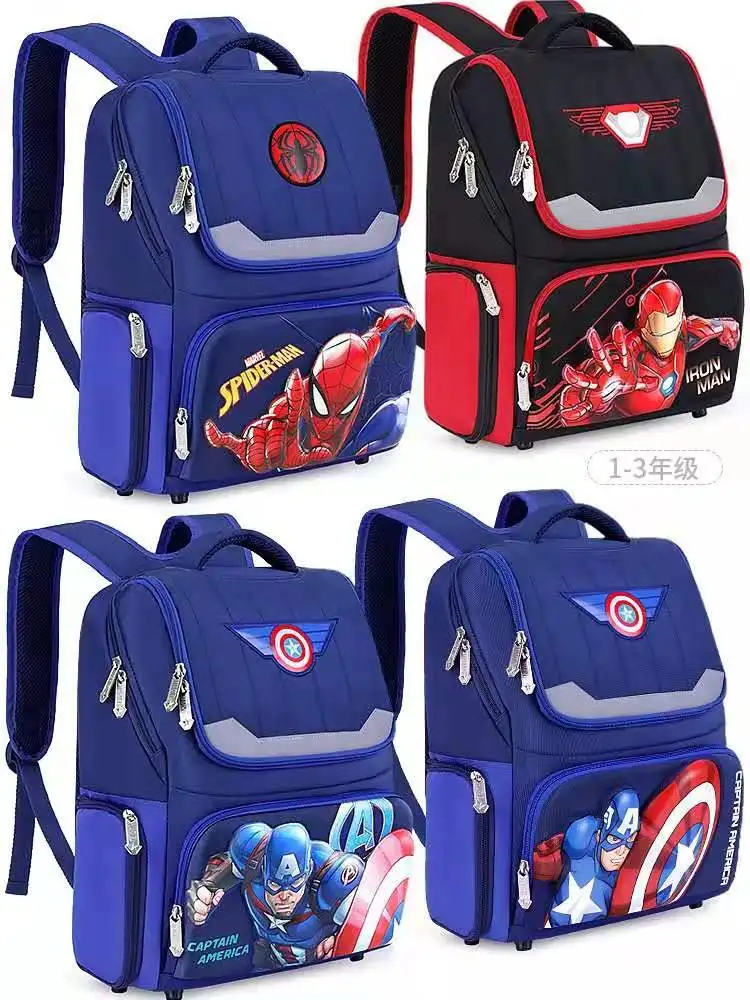 Disney New School Bags For Boys Captain America Iron Spider Primary Student Shoulder Backpack Orthopedic Boys Gifts Mochilar