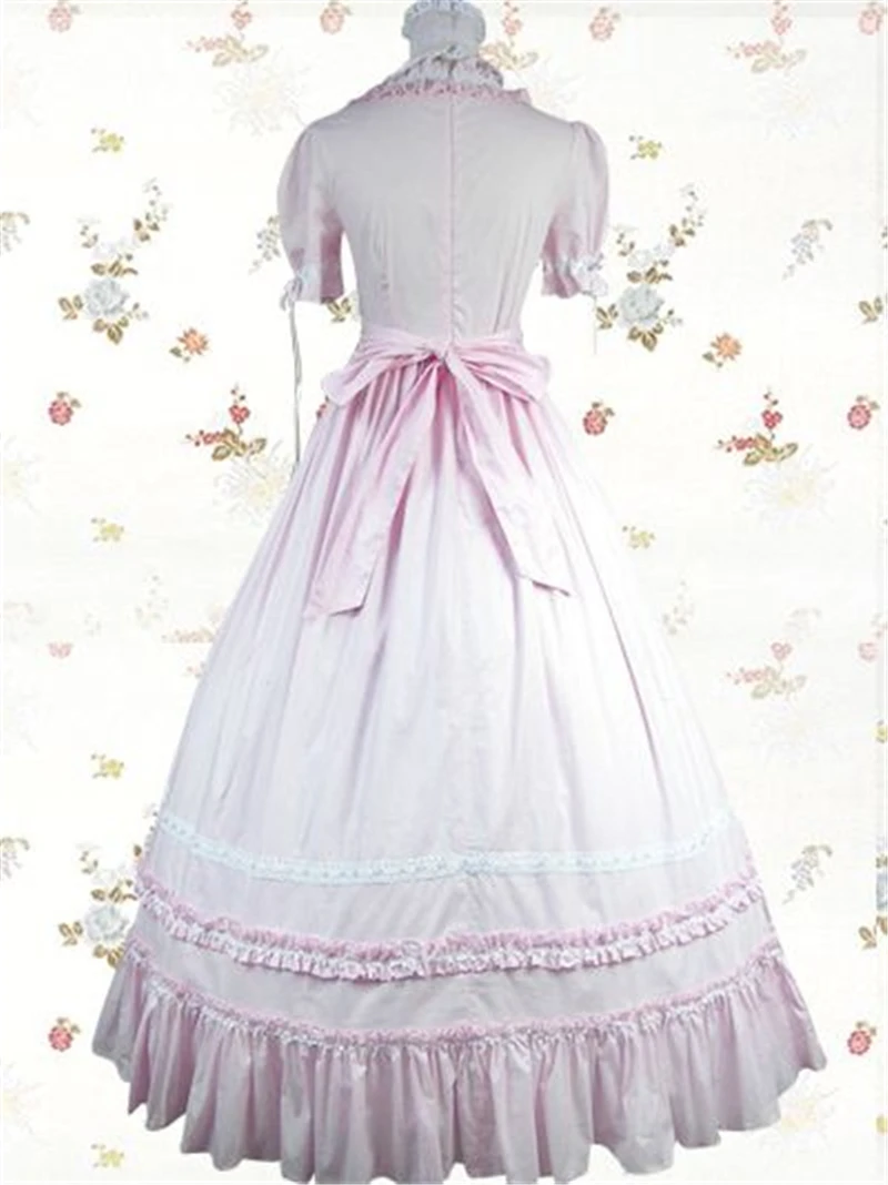 Lolita Victorianบอลสีชมพูและสีขาวยาวชุดเจ้าหญิงฮาโลวีนเครื่องแต่งกายH