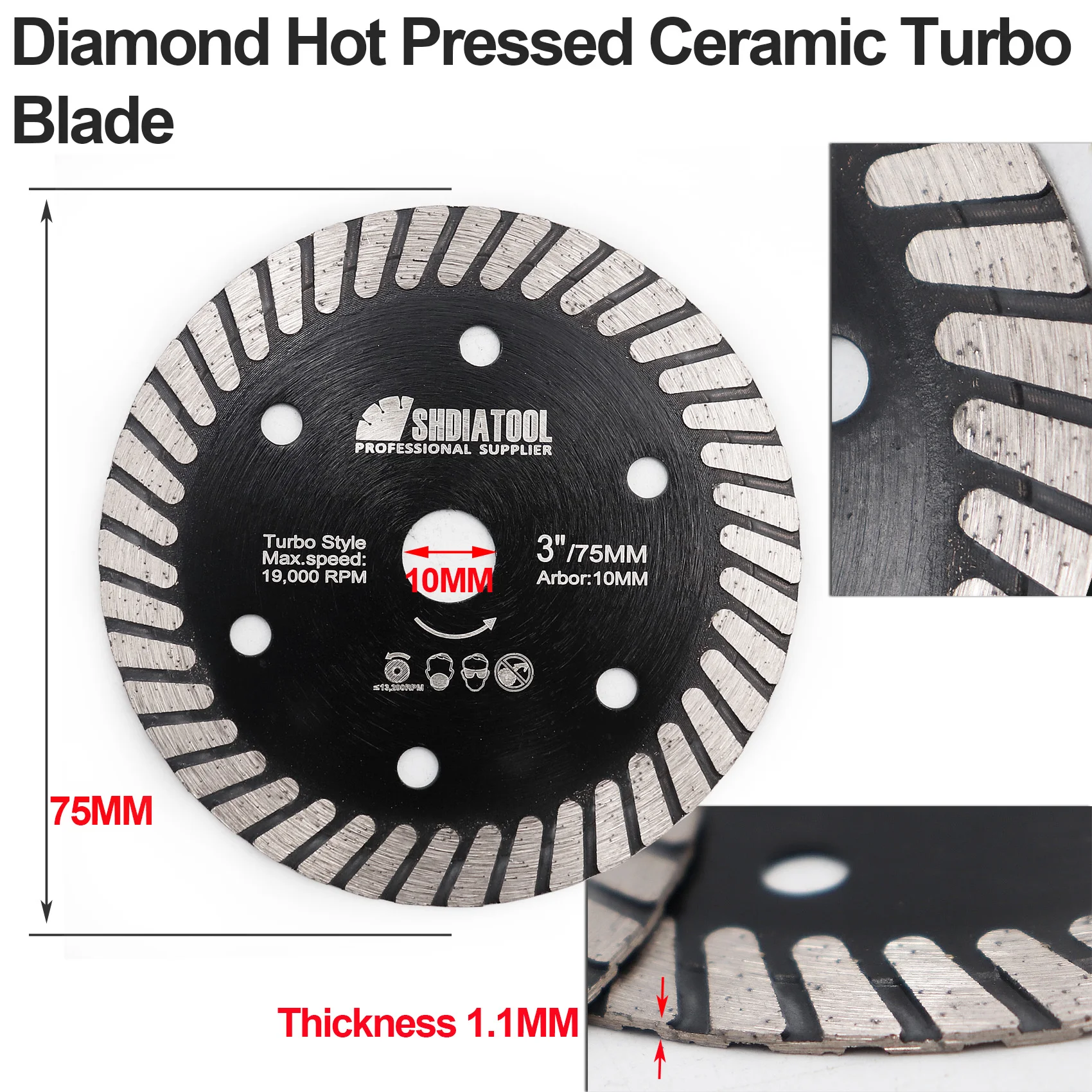 SHDIATOOL-hoja de sierra Turbo de cerámica prensada en caliente, herramienta de corte rápido de 75mm, 3 ", 10 unids/paquete