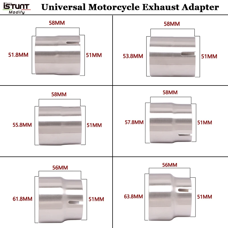 Evrensel motosiklet egzoz adaptörü kaçış bağlantı redüktör susturucu paslanmaz çelik 51Mm Verandering 52Mm 54Mm 56Mm 58mm 62Mm