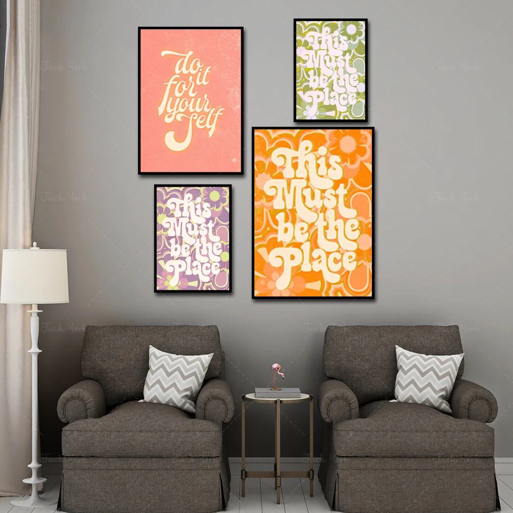 ديكور المنزل الرجعية ، 70s طباعة نمط الأزهار ، وهذا يجب أن يكون المكان ، ديكور 70s ، ديكور المنزل الرجعية 70s ، 70s جدار الفن ، ملصق Vintage