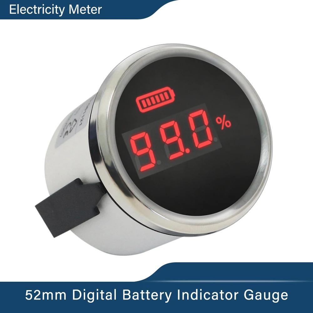 52mm Universal 0~100% Battery Capacity Meter Digital Battery Charge Level Indicator LED Display with Red Backlight for Car Boat