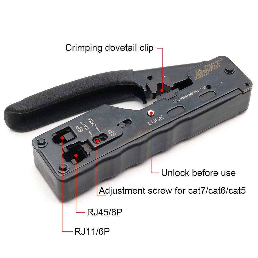 xintylink RJ45 crimper for cat8 cat7 cat5 cat6 connector network tools Crimping ethernet Cable Stripper clamp pliers Crimp Clip