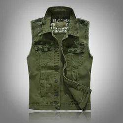 New vests 2022 Slim Fit Cowboy Male Jacket Vest Ripped Denim Vest Men's Jacket Sleeveless Casual Waistcoat Mens Jean Coat Green