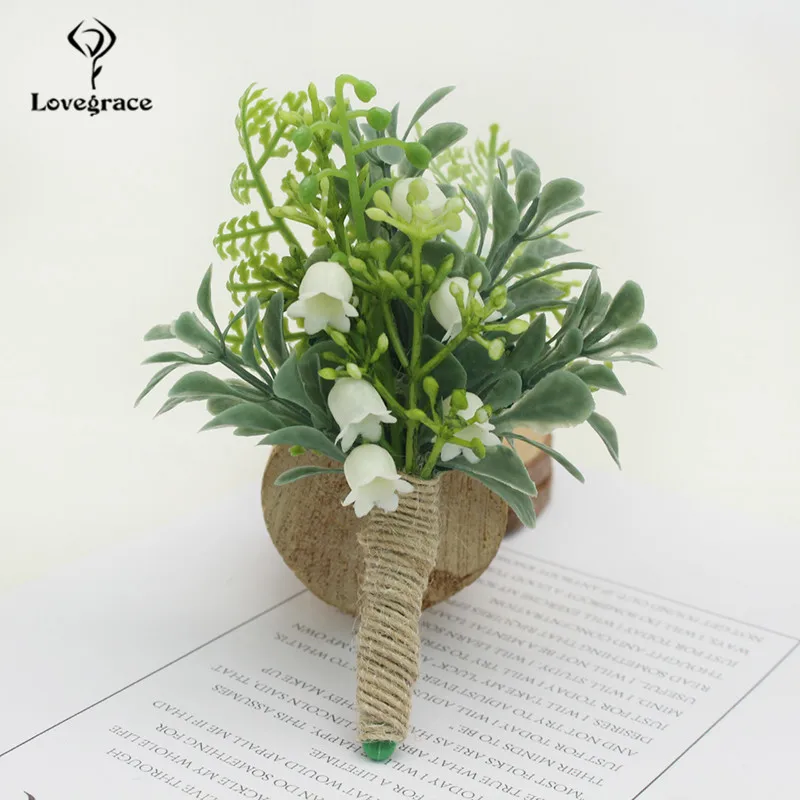 Kunstmatige Groene Plant Bruidegom Botonniere Bruidsmeisje Pols Corsage Armband Zus Broer Bruiloft Corsage Bloem Party Decoratie