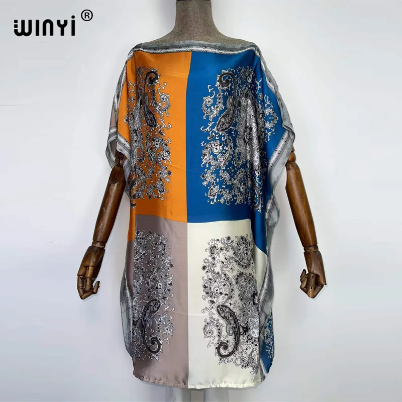 WINYI Printed Dresses For Women 2022 Fashion Batwing Maxi Long Femme summer Party Elegant Dress kaftan