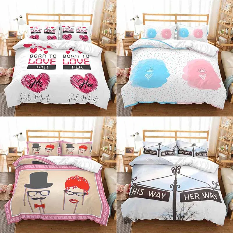 Home Textile Luxury 3D Nordic Couple Print 2/3Pcs Comfortable Duvet Cover Pillowcase For Soul Mate Love Bedding Sets King Size