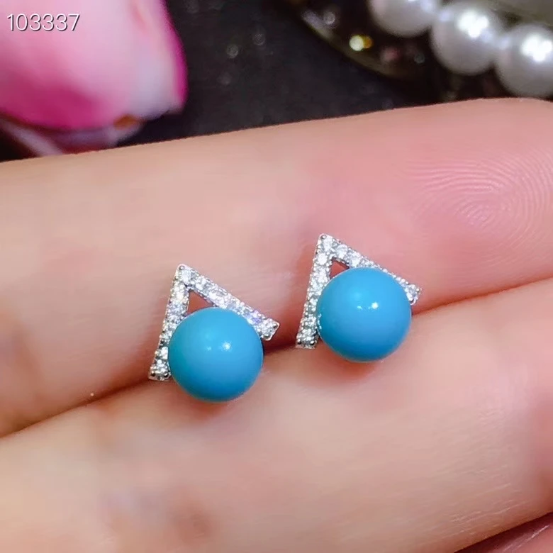 

KJJEAXCMY Fine Jewelry Natural Blue Turquoise 925 Sterling Silver Women‘s Earrings New Ear Studs Support Test Popular