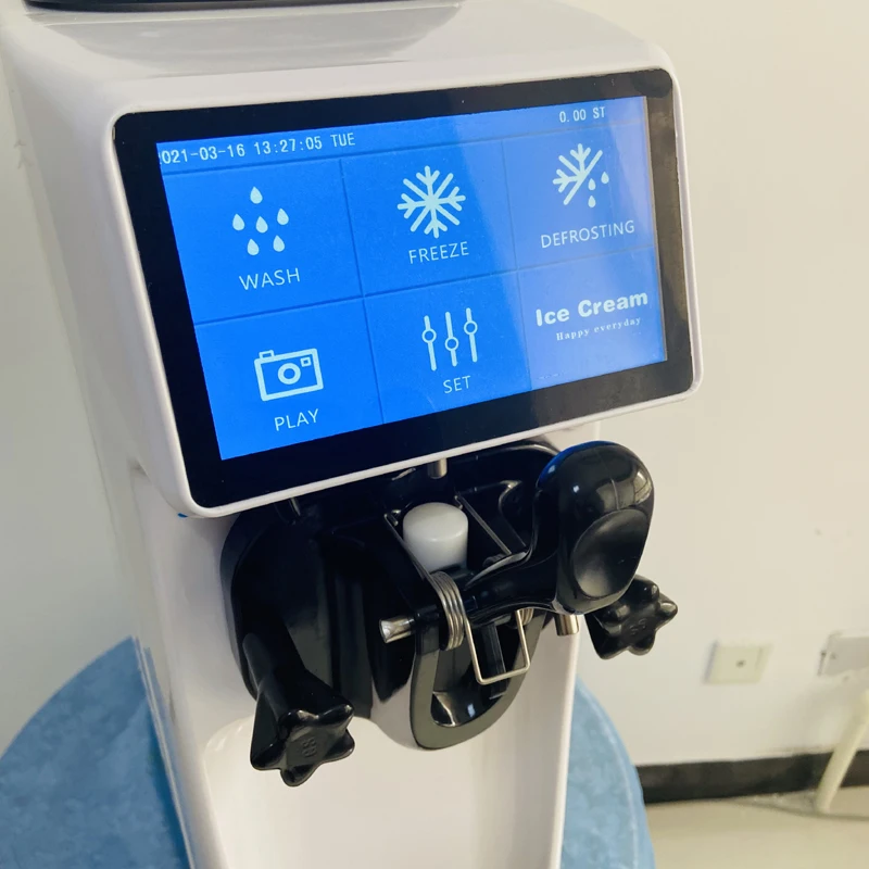 ماكينة صنع الآيس كريم الصغيرة ذات النكهة الواحدة لسطح المكتب من الفولاذ المقاوم للصدأ للمطاعم ماكينة صنع الآيس كريم الناعمة