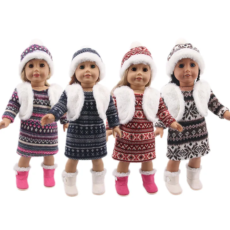 

Doll Plush Sweater Embroidered Skirt Fit 18 Inch American Doll And 43cm Baby New Born Doll，Our Generation , Gift For Children's