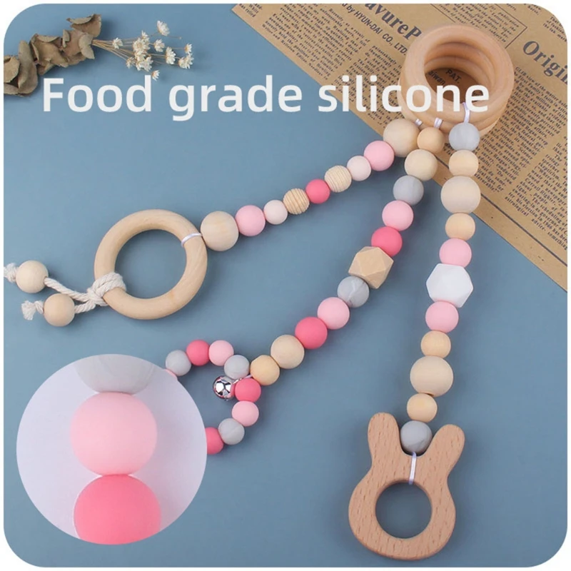 3/4 Pcs Baby Gym Frame Beech Wood Ring Baby Fitness Rack Pendants Silicone Beads Teether Newborn Stroller Rattle Play Gym Toys