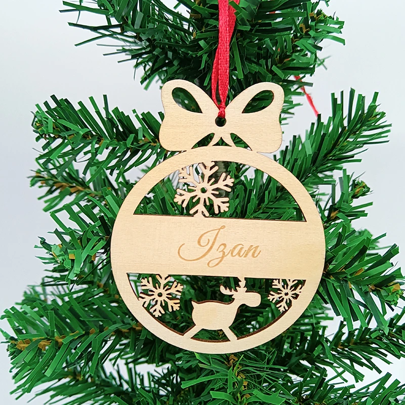 Wooden Hollow Exquisite Christmas Ball Personalized Accessories Custom Gift tag Names   Ornaments Laser Cutting 3mm Thick