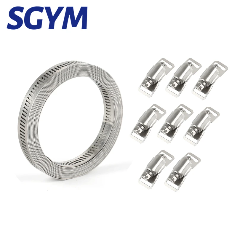 SGYM 304 Stainless Steel Worm Clamp Hose Clamp Strap with Fasteners Adjustable DIY Pipe Hose Clamp Ducting Clamp 10/11.5 Feet