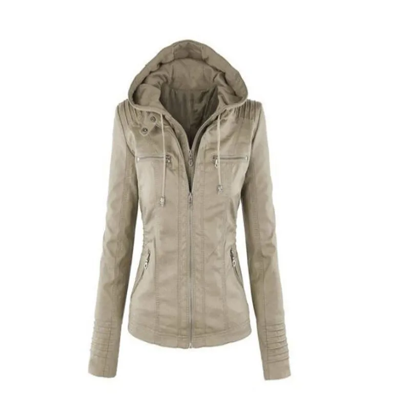 Customizable Hooded Leather Jacket Autumn Winter women's with zipper leather jacket short PU jacket coat Suit Jackets