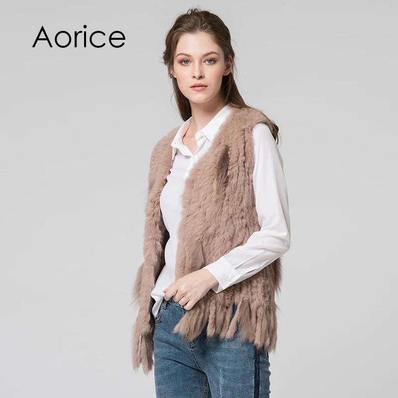 Women Knitted Handmade Real Rabbit Fur Vest Gilet Sleeveless Garment Waistcoat Female Natural Fur Coat Jacket VR031