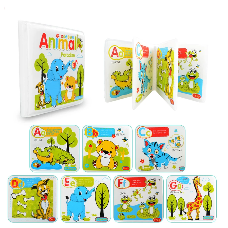 Baby Bath Toys Books, Swimming Water Bathroom Toy Kids Early Learning Animal,Food Waterproof Books Educational Toys For Children