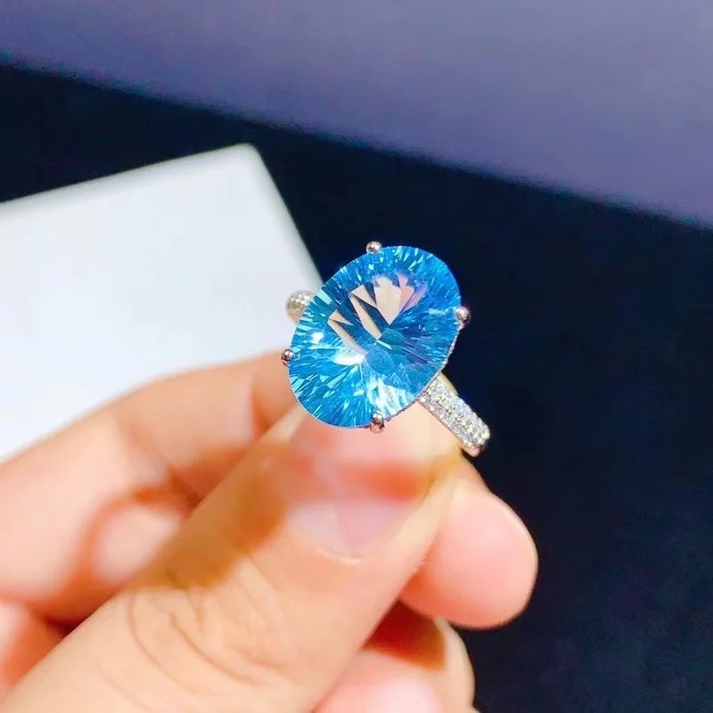 

Luxurious Lovely Hollow Out Natural Blue Topaz Gem Ring S925 Silver Natural Gemstone Ring Girl Women Party Gift Jewelry