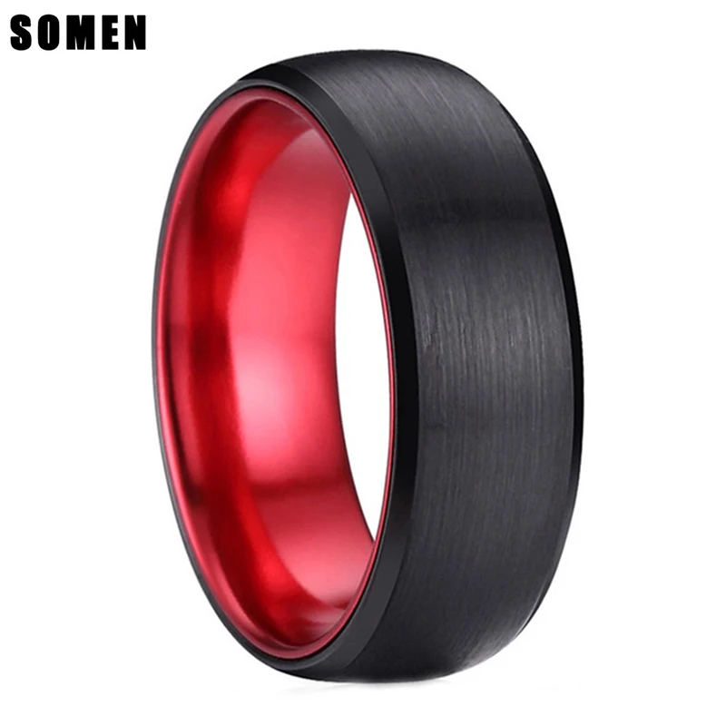 Somen 8mm 100% Red Tungsten Carbide Men Rings Classic Wedding Rings