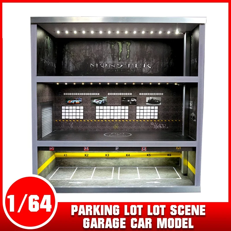 1/64 Underground Parking Lot lot scene garage Car model 3 layers display cabinet light storage box decoration