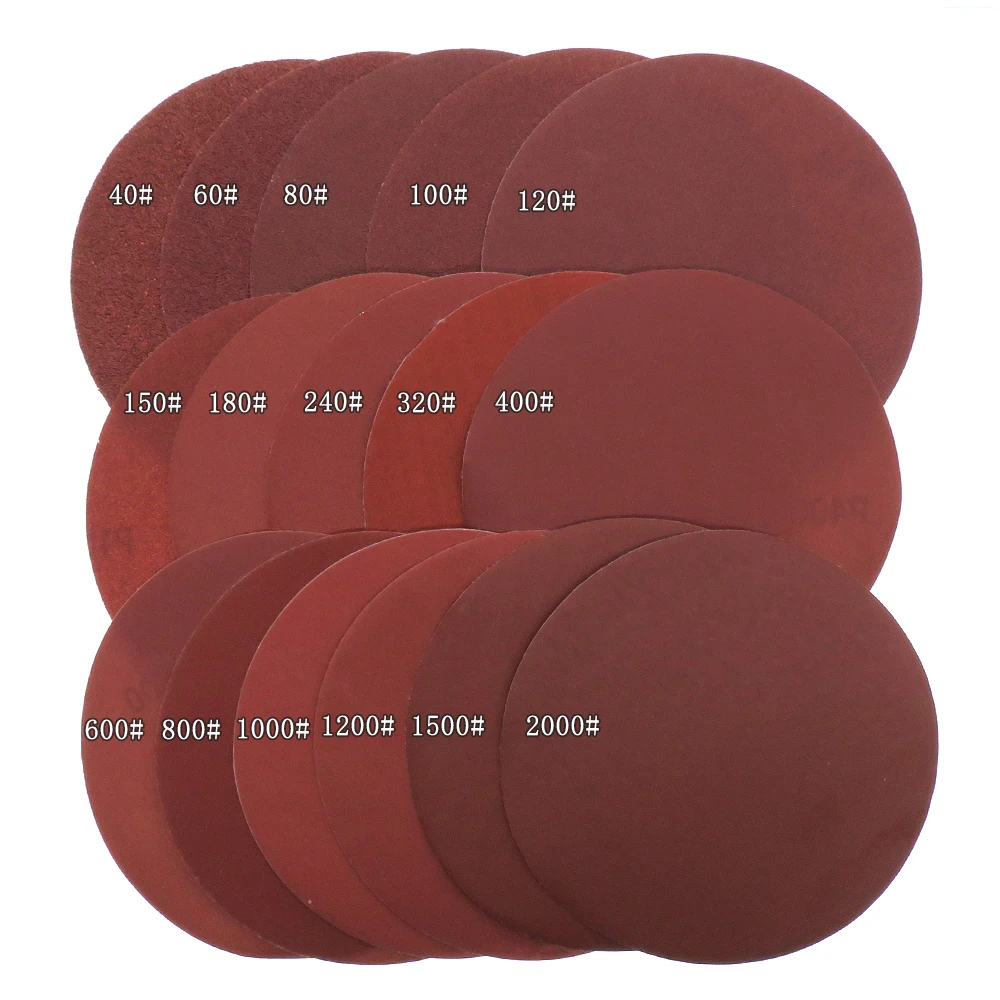 Disco de lixa redondo vermelho 150mm, 20 peças, 6 unidades, folhas de areia, lixa de gancho 40-2000, disco de lixa autoadesivo para bandejas de lixa
