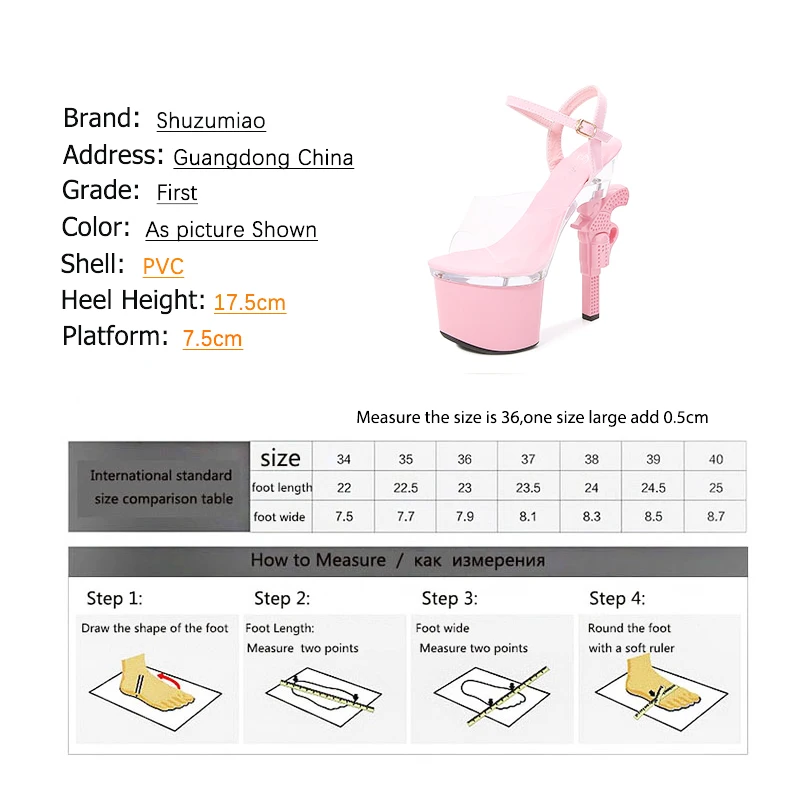 Branded Women\'s Shoes Stripper Heels Platform Sandals Mules High Heels 17.5 cm Transparent Strip Pole Dance Pistol Heel Size 43