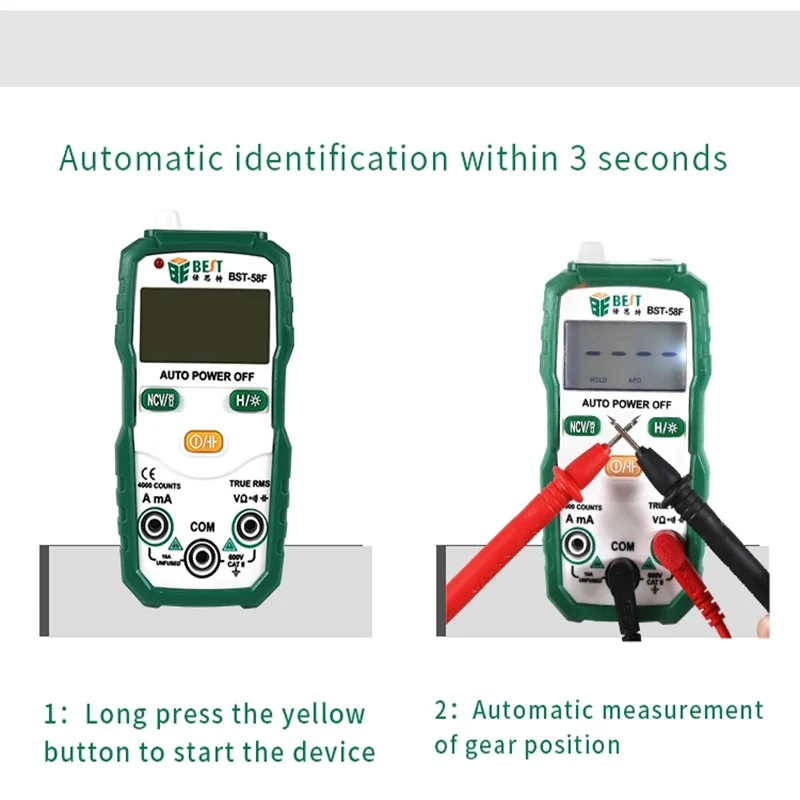 Multímetro Digital de rango automático con pantalla LCD, medidor de resistencia de corriente de voltaje CA/CC, probador de frecuencia de capacitancia, BST-58F