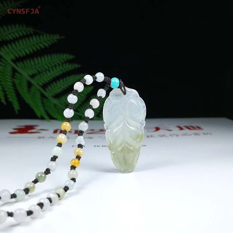 CYNSFJA Real Certified Natural A Grade Burmese Jadeite Amulet Leaf Jade Pendant High Quality Ice Green Hand Carved  Best Gifts