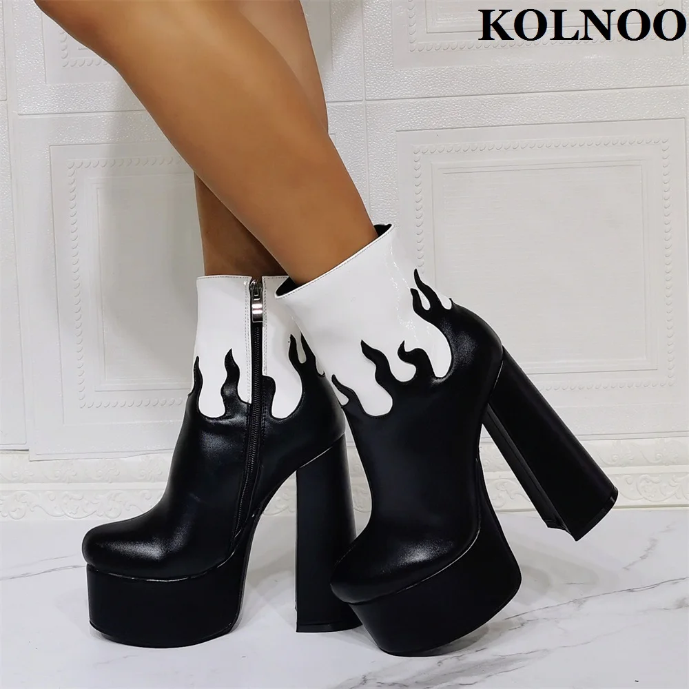 

Kolnoo New Black Classic Style Women Chunky Heel Boots Sexy Platform Real Photos Ankle Booties Evening Club Fashion Winter Shoes