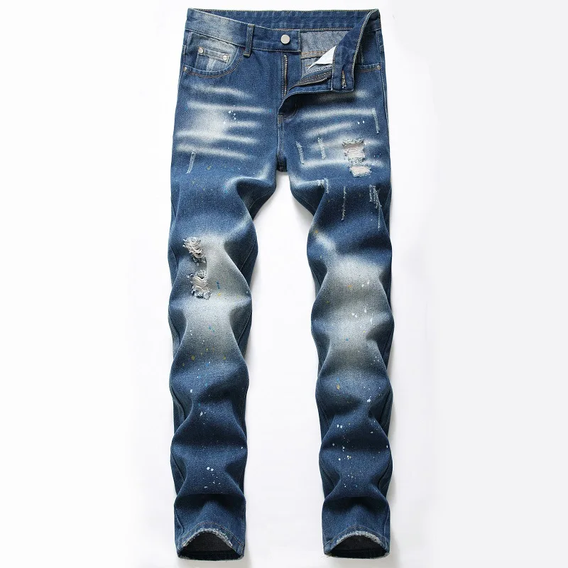 

Men Slim Fit Jeans Spring Autumn Retro Blue Fashion Splash ink Desinger Mens Casual Denim Jeans Pants For Male vaqueros hombre