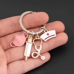 New Doctor Keychain Medical Tool Key Ring Injection Syringe Stethoscope Nurse Cap Key Chain Medico Gift DIY Jewelry Handmade